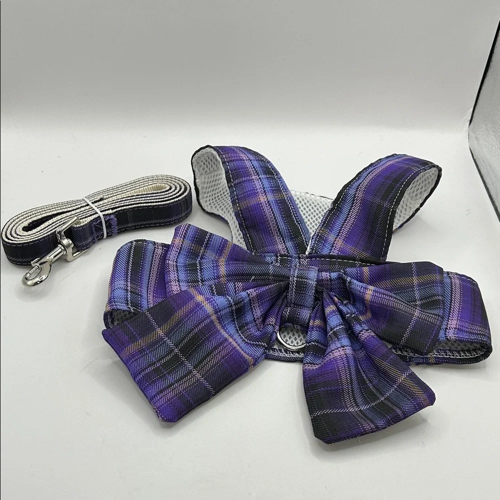 Purple Plaid small dog Harness and Leash Set